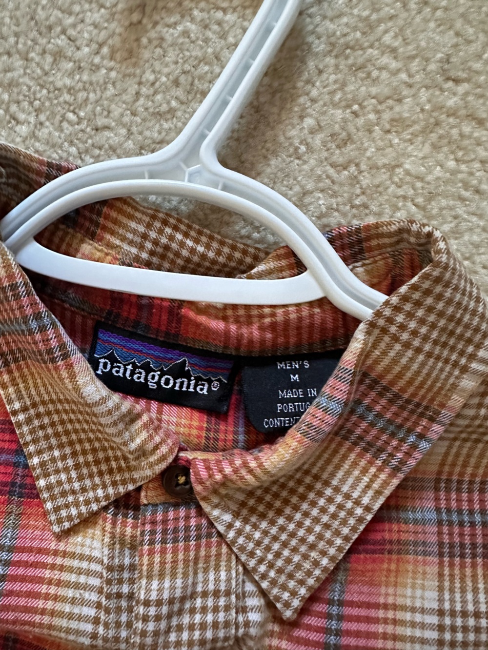 Vintage Patagonia Men's Brown and Red Plaid Button-Down Shirt